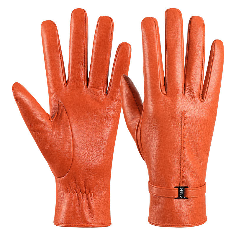 Eleganti guanti invernali caldi in pelle arancione da donna - Arancia - L - image 1