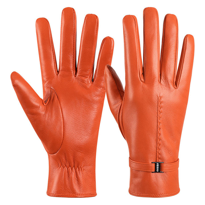 Eleganti guanti invernali caldi in pelle arancione da donna - Arancia - L - image 1