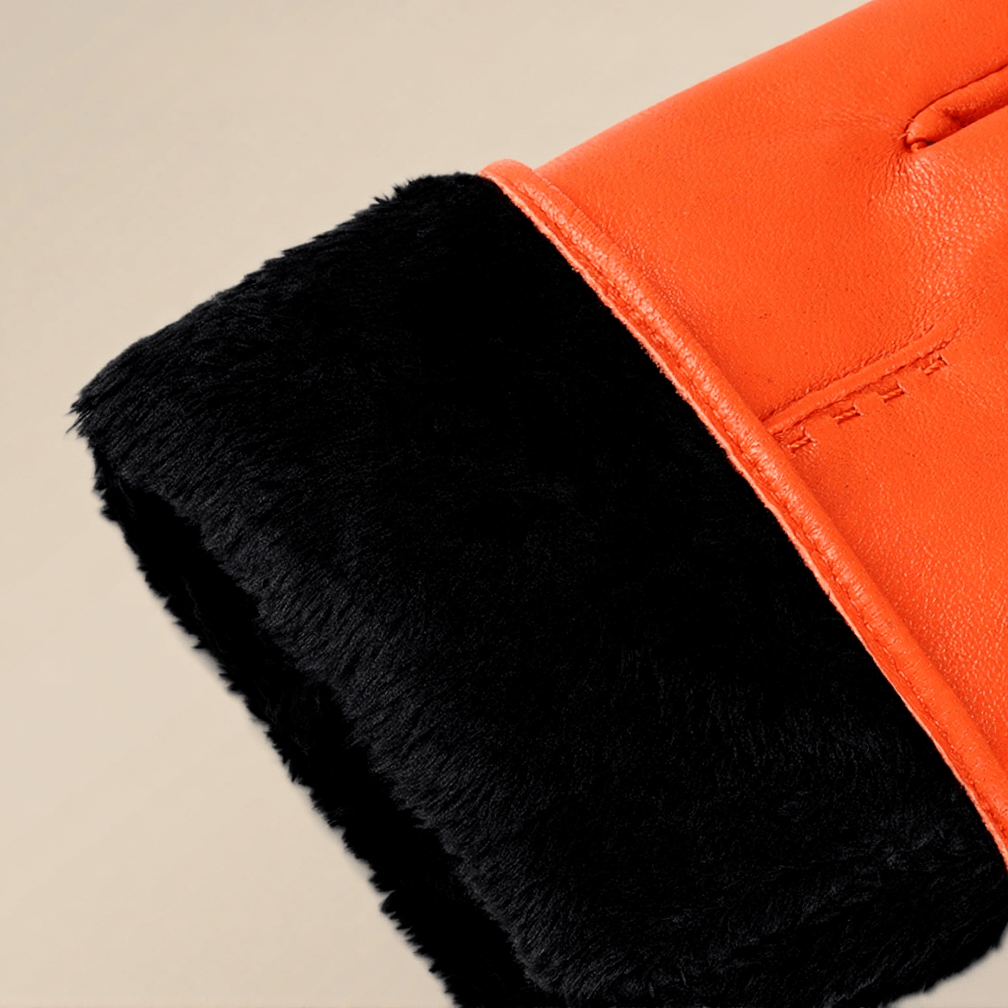Eleganti guanti invernali caldi in pelle arancione da donna - image 3