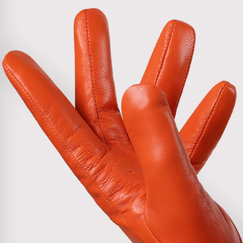 Eleganti guanti invernali caldi in pelle arancione da donna - image 2