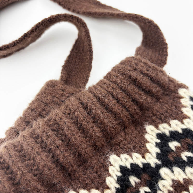 Borsa a tracolla da donna con cappello lavorato a maglia e fantasia retrò, multiuso - image 6