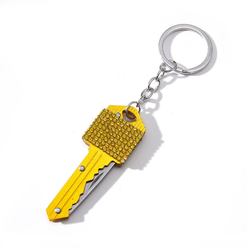 Portachiavi a forma di coltello pieghevole con strass brillanti - Giallo - image 8
