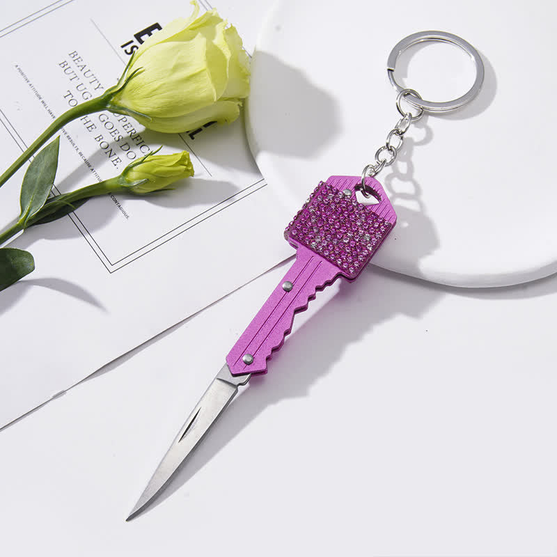 Portachiavi a forma di coltello pieghevole con strass brillanti - Rosa - image 4