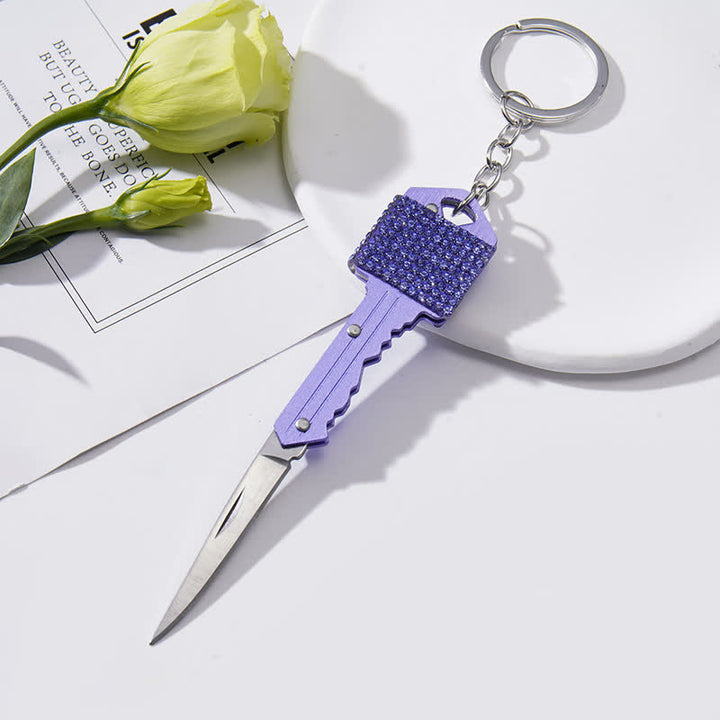 Portachiavi a forma di coltello pieghevole con strass brillanti - Viola - image 7