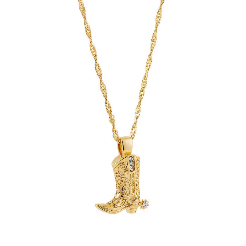 Collana con ciondolo a forma di stella con stivale da cowboy dorato in stile western - image 0