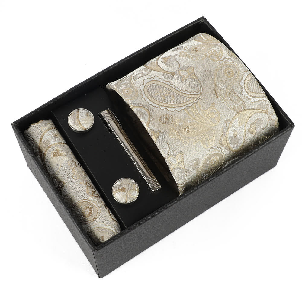 Set di 4 eleganti gemelli da taschino, fermacravatta e cravatta da uomo - Stile n. 8 - image 8