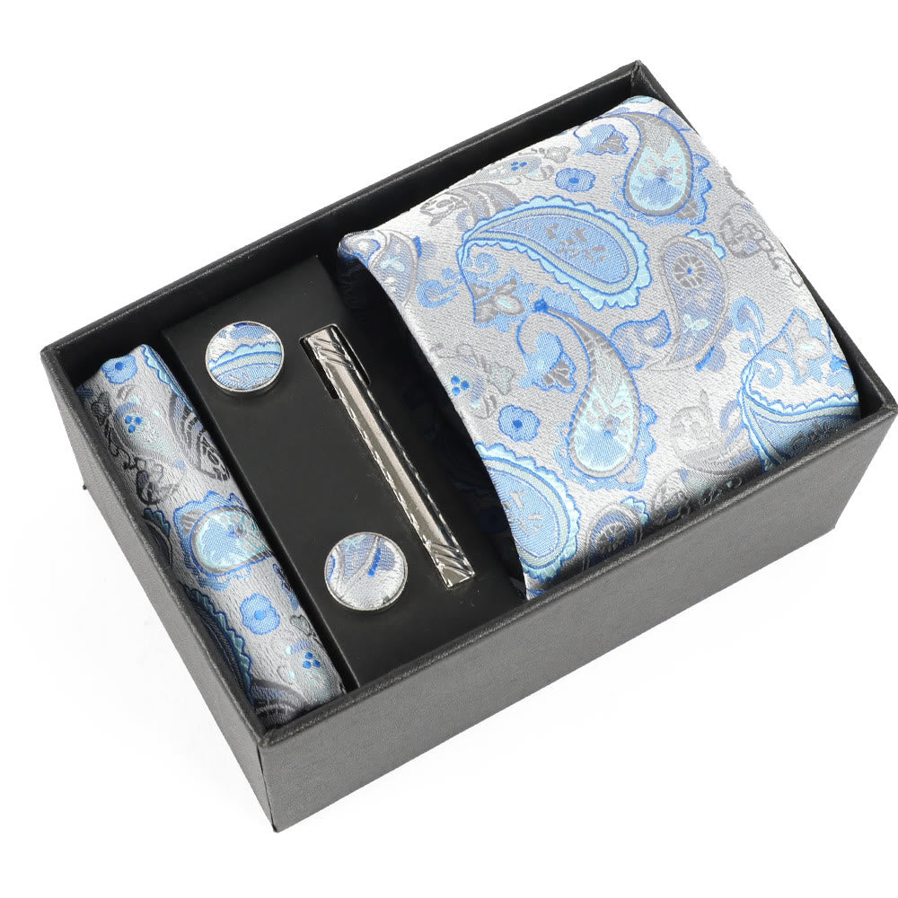 Set di 4 eleganti gemelli da taschino, fermacravatta e cravatta da uomo - Stile n. 17 - image 17