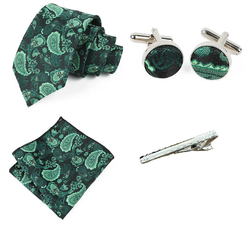 Set di 4 eleganti gemelli da taschino, fermacravatta e cravatta da uomo - image 4