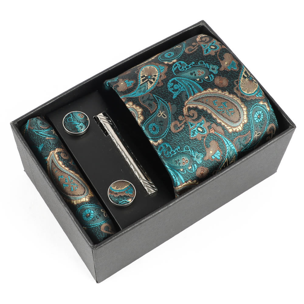 Set di 4 eleganti gemelli da taschino, fermacravatta e cravatta da uomo - Stile n. 1 - image 0