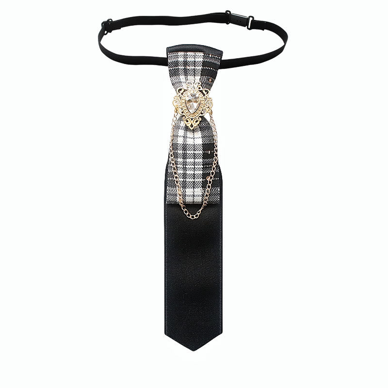 Cravatta regolabile con decorazione a catena in tessuto patchwork a quadri e tinta unita - Stile n. 6 - image 8