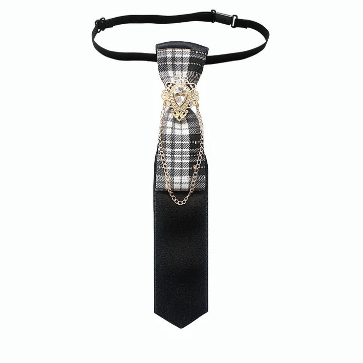 Cravatta regolabile con decorazione a catena in tessuto patchwork a quadri e tinta unita - Stile n. 6 - image 8