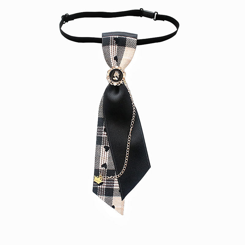 Cravatta regolabile con decorazione a catena in tessuto patchwork a quadri e tinta unita - Stile n. 2 - image 3