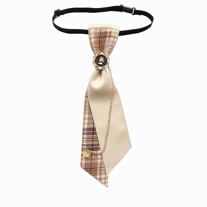 Cravatta regolabile con decorazione a catena in tessuto patchwork a quadri e tinta unita - Stile n. 4 - image 6