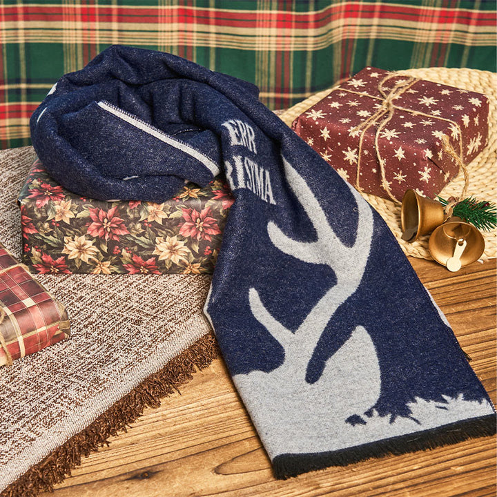 Sciarpa calda e festiva da uomo con stampa di renne natalizie blu navy - image 2