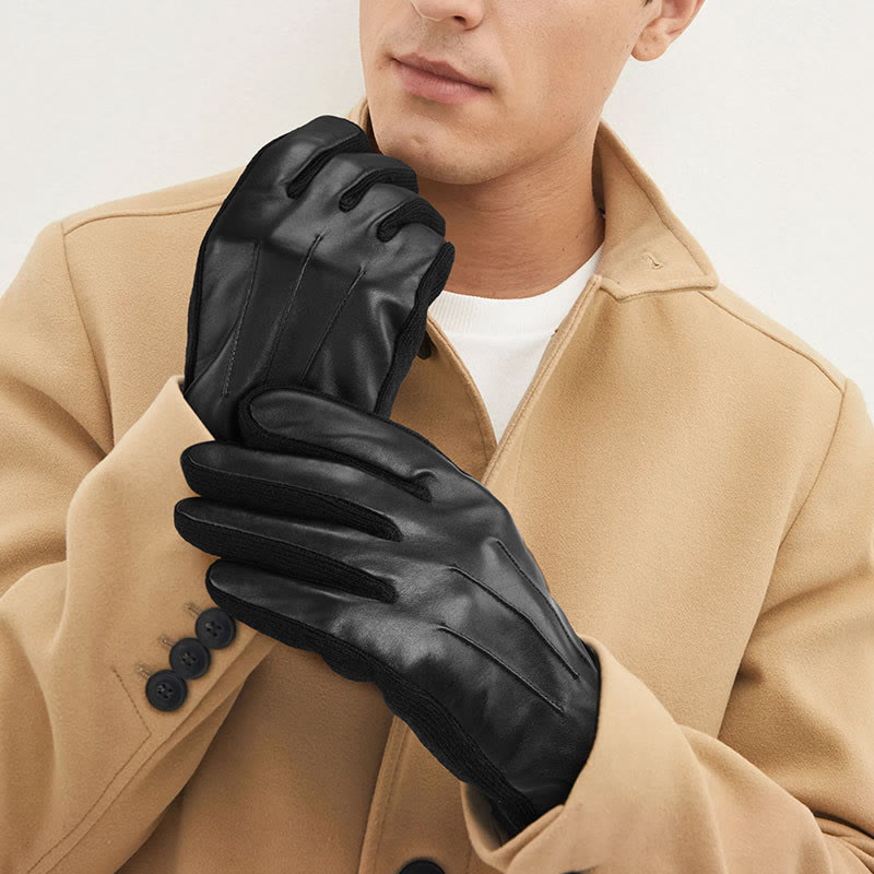 Guanti invernali da uomo in pelle con fodera in pile e touchscreen - image 0