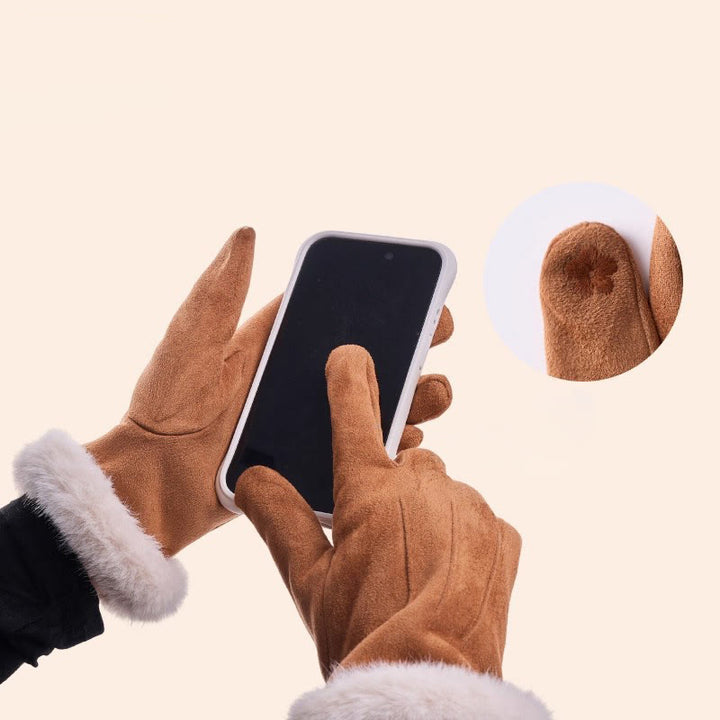 Guanti invernali da donna in pelle scamosciata, caldi e vellutati, con touchscreen - image 1