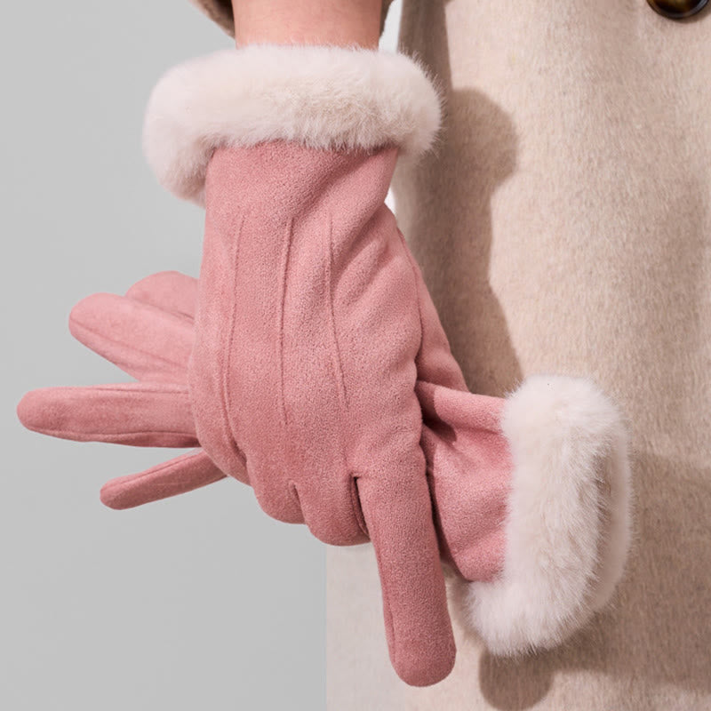 Guanti invernali da donna in pelle scamosciata, caldi e vellutati, con touchscreen - Rosa - image 8