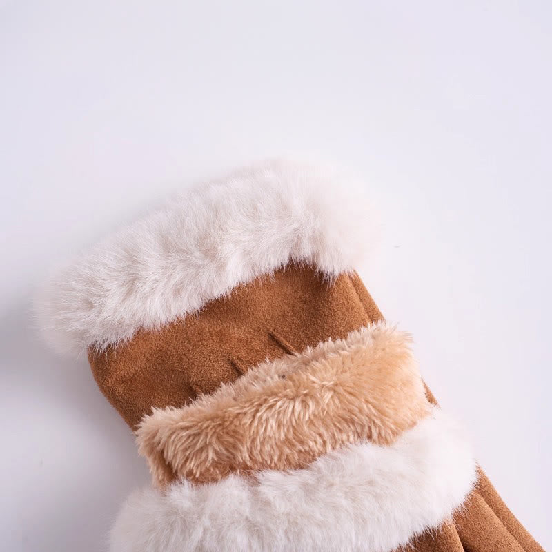 Guanti invernali da donna in pelle scamosciata, caldi e vellutati, con touchscreen - image 2