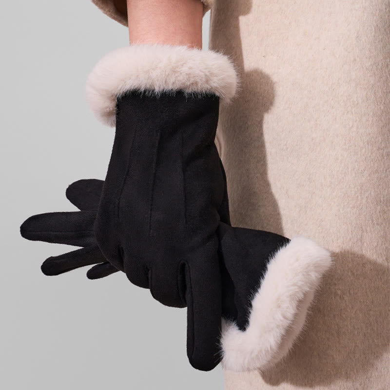 Guanti invernali da donna in pelle scamosciata, caldi e vellutati, con touchscreen - Nero - image 7