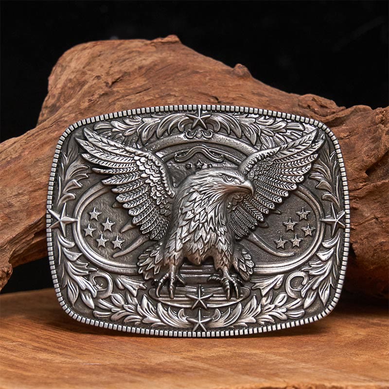 Cintura da uomo in pelle con fibbia aquila 3D in bronzo vintage - Argento - Senza cintura - Cintura non inclusa - image 1