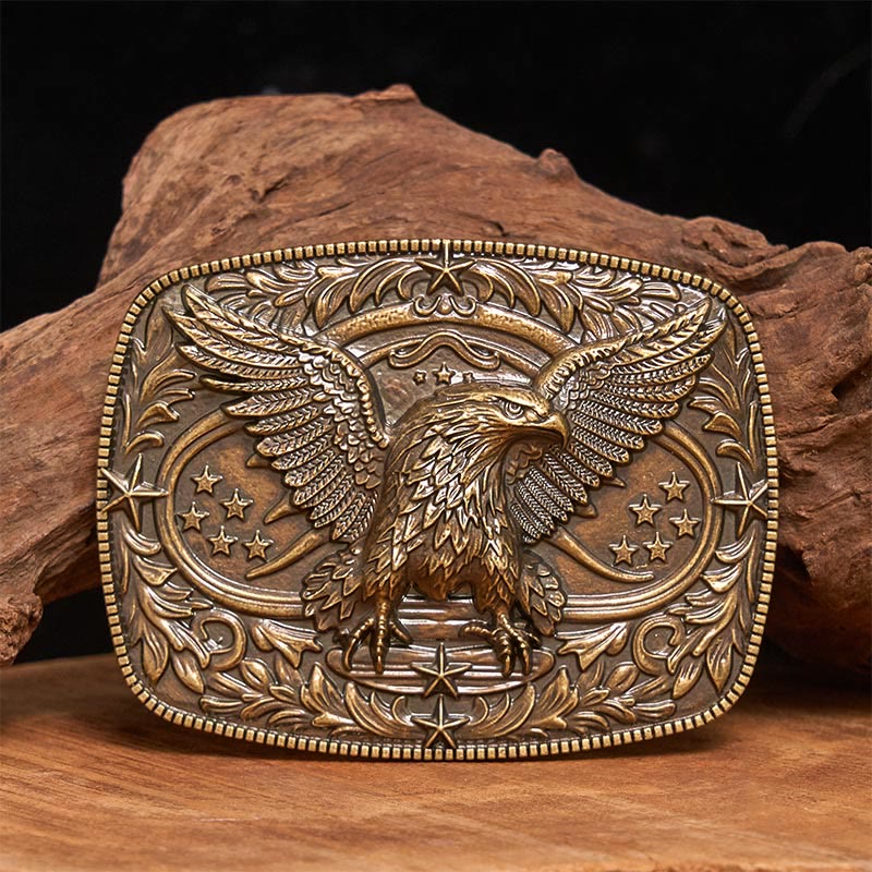 Cintura da uomo in pelle con fibbia aquila 3D in bronzo vintage - Bronzo - Senza cintura - Cintura non inclusa - image 0