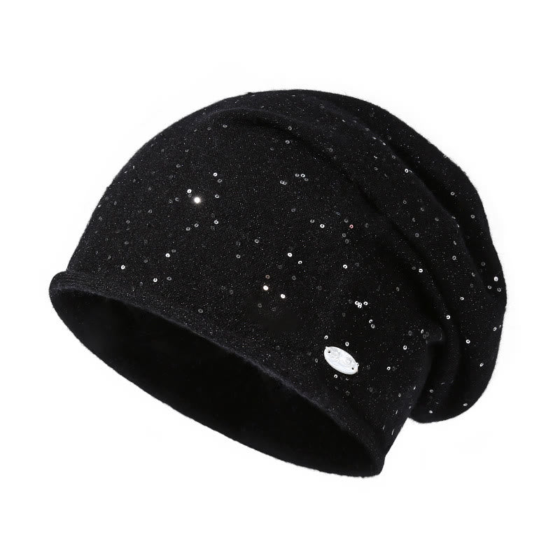 Berretto lavorato a maglia con paillettes alla moda da donna - Nero - Regolabile (circa 22"-24 1/2") - image 2