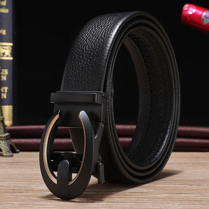Cintura da uomo in pelle nera con fibbia automatica a forma di C - D'oro - 42 - image 0