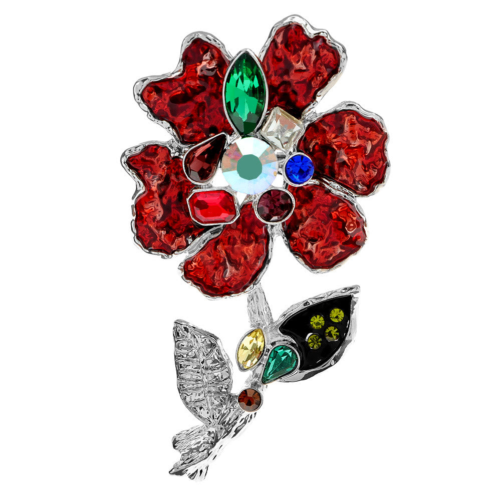 Spilla floreale in argento con cristalli multicolori - image 4