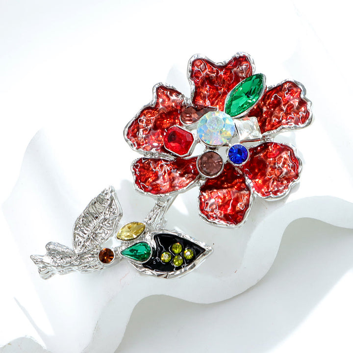 Spilla floreale in argento con cristalli multicolori - image 2