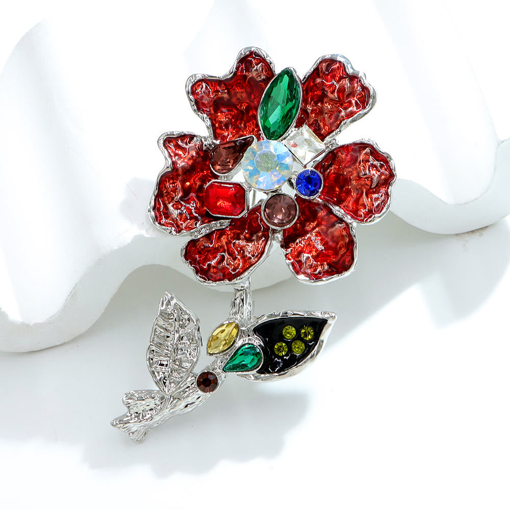 Spilla floreale in argento con cristalli multicolori - image 1