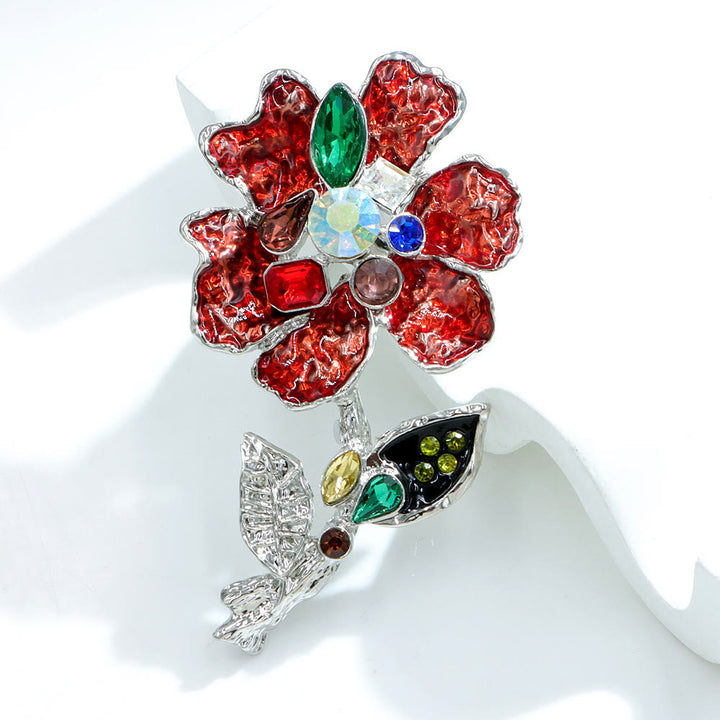 Spilla floreale in argento con cristalli multicolori - Argento - image 0