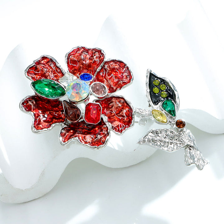 Spilla floreale in argento con cristalli multicolori - image 3
