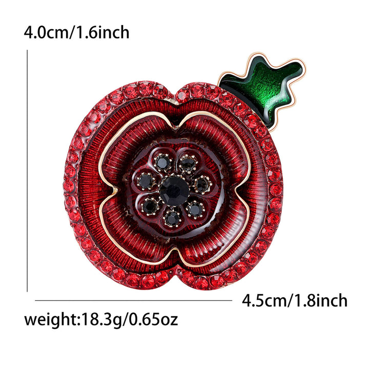 Spilla decorativa in oro con gambo verde a forma di papavero in cristallo rosso - image 4