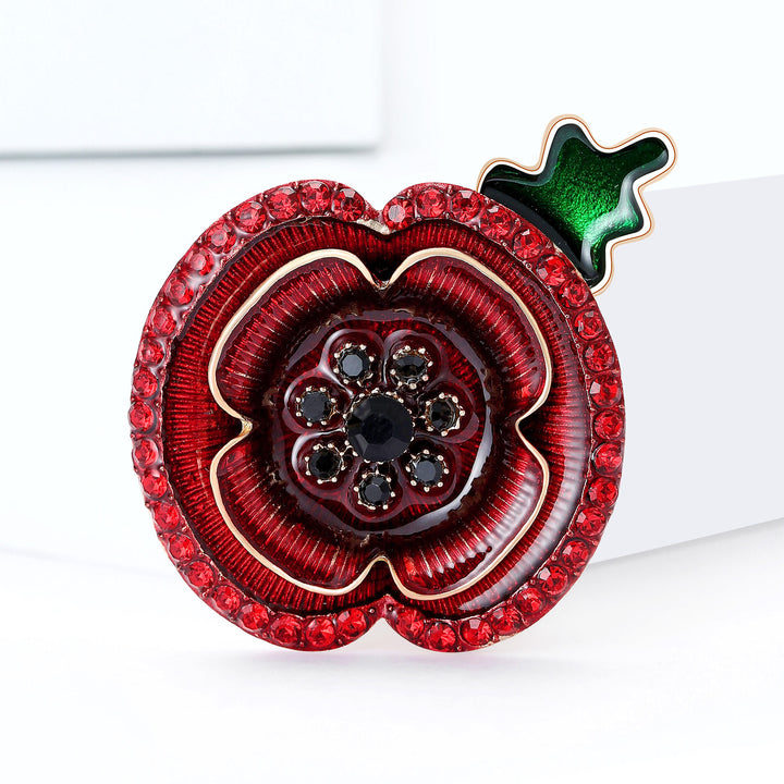 Spilla decorativa in oro con gambo verde a forma di papavero in cristallo rosso - Rosso - image 0