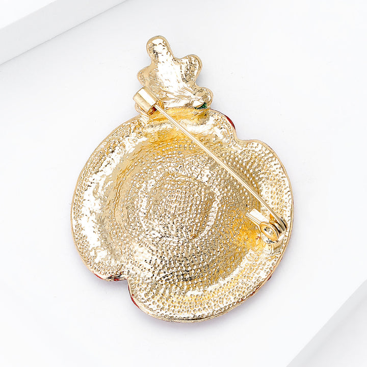 Spilla decorativa in oro con gambo verde a forma di papavero in cristallo rosso - image 3