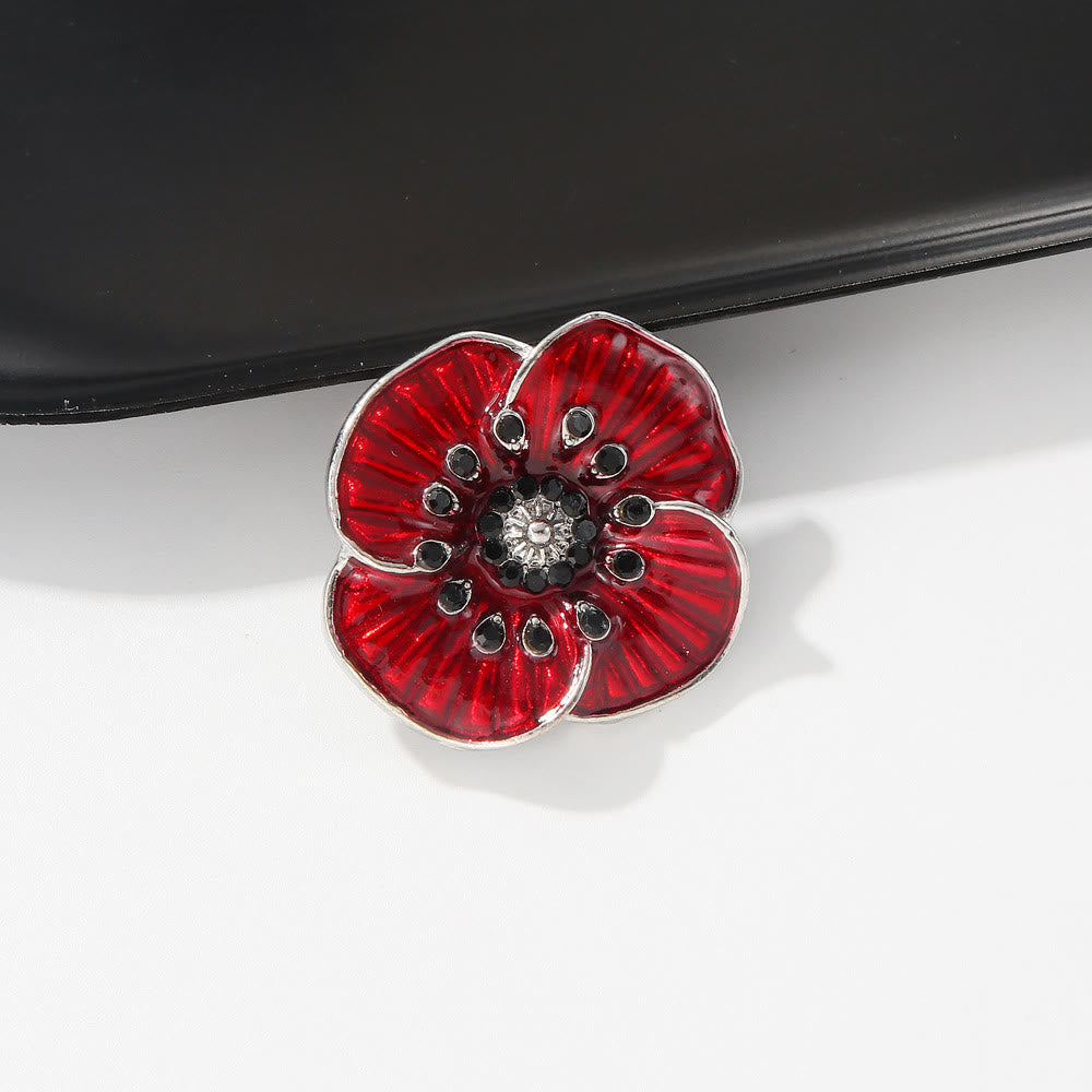 Spilla con finiture in argento impreziosita da gemme di papavero rosso - image 1