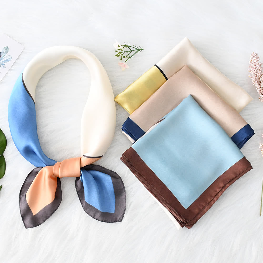 Sciarpa quadrata elegante da donna in morbido raso color-block, adatta a tutte le stagioni - image 0