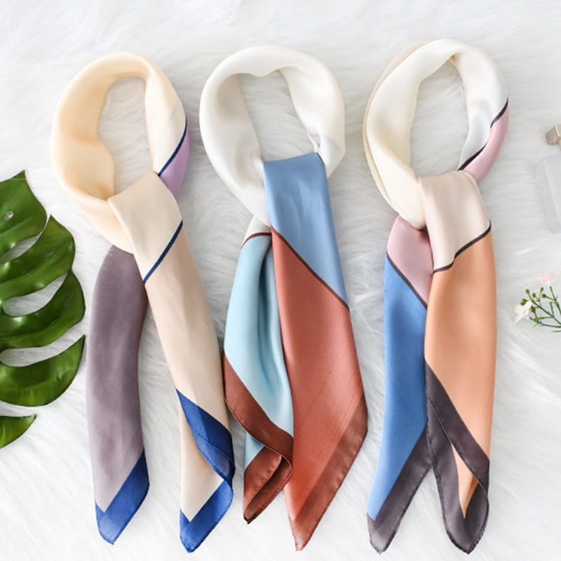 Sciarpa quadrata elegante da donna in morbido raso color-block, adatta a tutte le stagioni - image 1