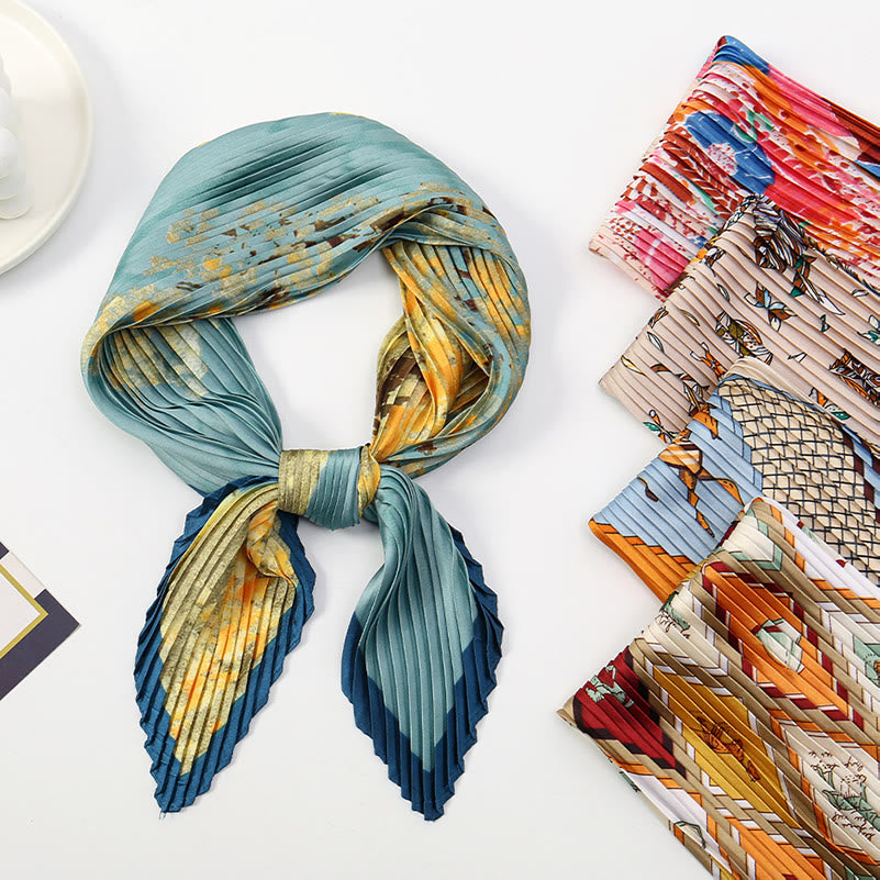 Sciarpa leggera e fluida per tutte le stagioni con motivo artistico plissettato da donna - image 0