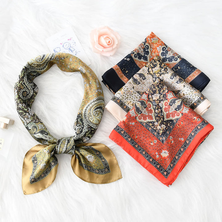 Sciarpa quadrata elegante in raso di seta con motivo Paisley vintage da donna, adatta a tutte le stagioni - image 0