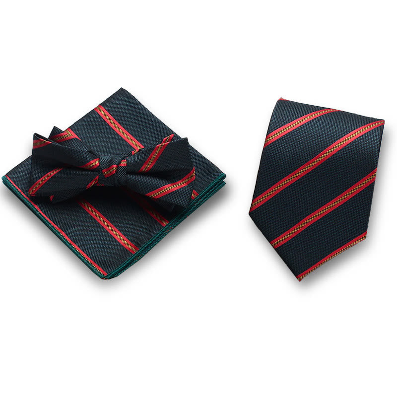 Set da uomo elegante con papillon e fazzoletto da taschino in raso a righe, 3 pezzi - Stile n. 7 - image 6