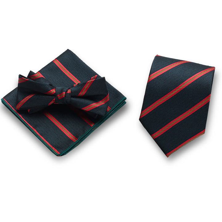 Set da uomo elegante con papillon e fazzoletto da taschino in raso a righe, 3 pezzi - Stile n. 7 - image 6