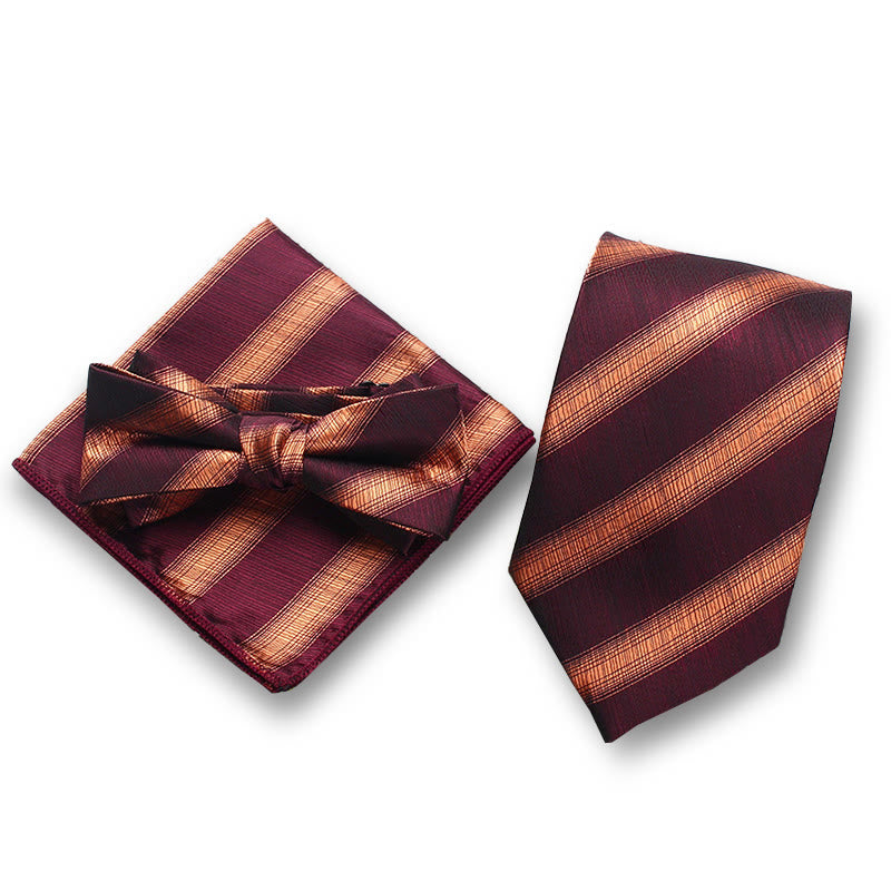Set da uomo elegante con papillon e fazzoletto da taschino in raso a righe, 3 pezzi - Stile n. 3 - image 2
