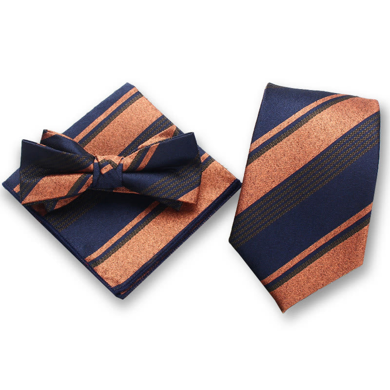 Set da uomo elegante con papillon e fazzoletto da taschino in raso a righe, 3 pezzi - Stile n. 5 - image 4