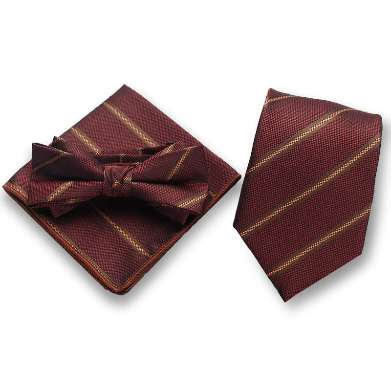 Set da uomo elegante con papillon e fazzoletto da taschino in raso a righe, 3 pezzi - Stile n. 6 - image 5