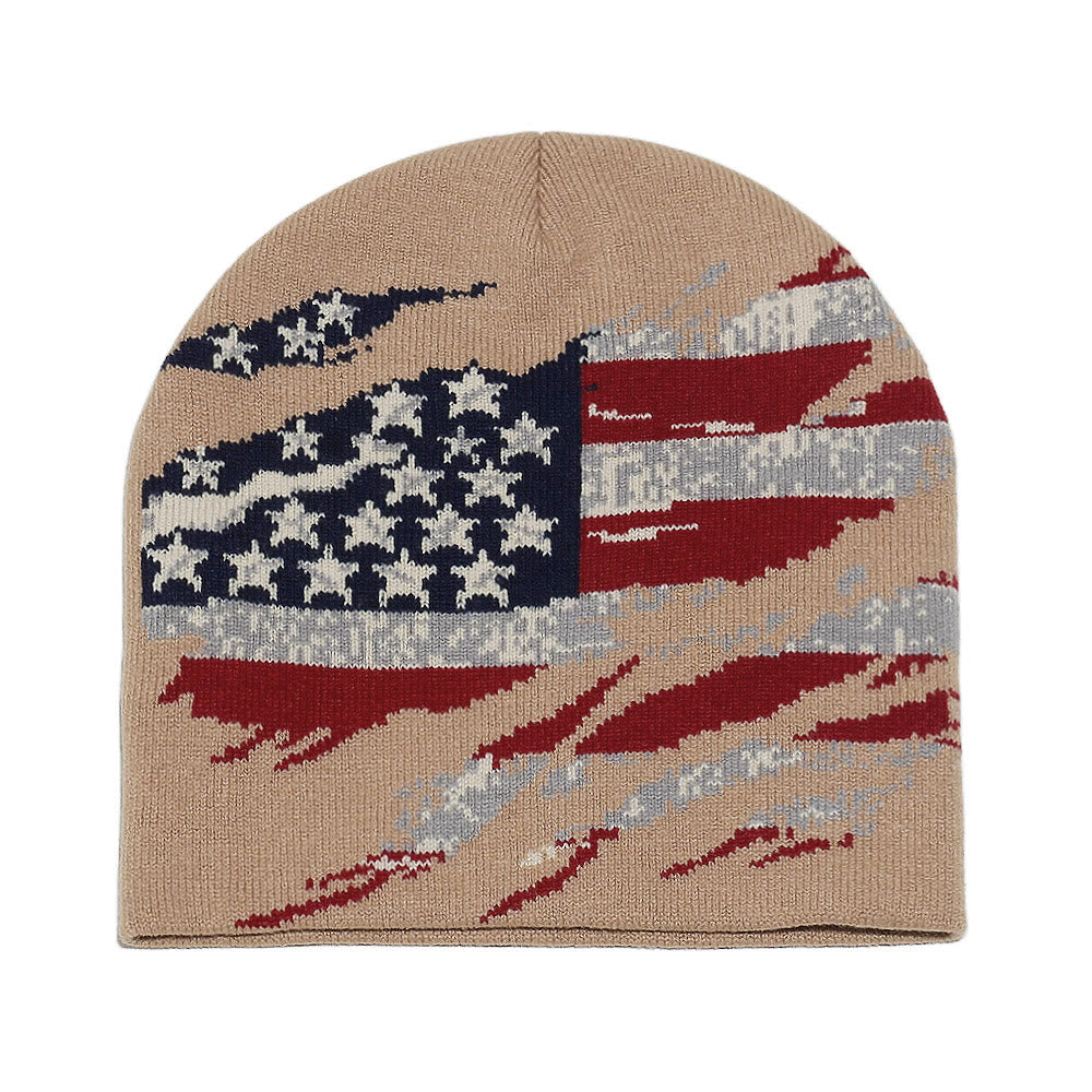 Cappello da uomo lavorato a maglia multicolore con motivo bandiera americana effetto consumato - Cachi - 58 (22 7/8") - image 6