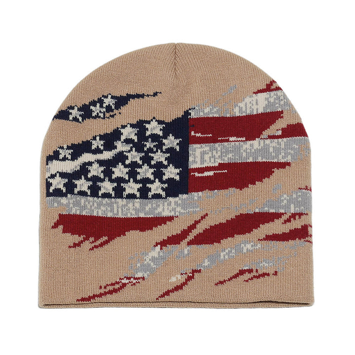 Cappello da uomo lavorato a maglia multicolore con motivo bandiera americana effetto consumato - Cachi - 58 (22 7/8") - image 6