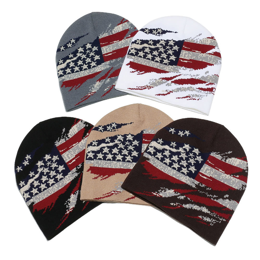 Cappello da uomo lavorato a maglia multicolore con motivo bandiera americana effetto consumato - image 0