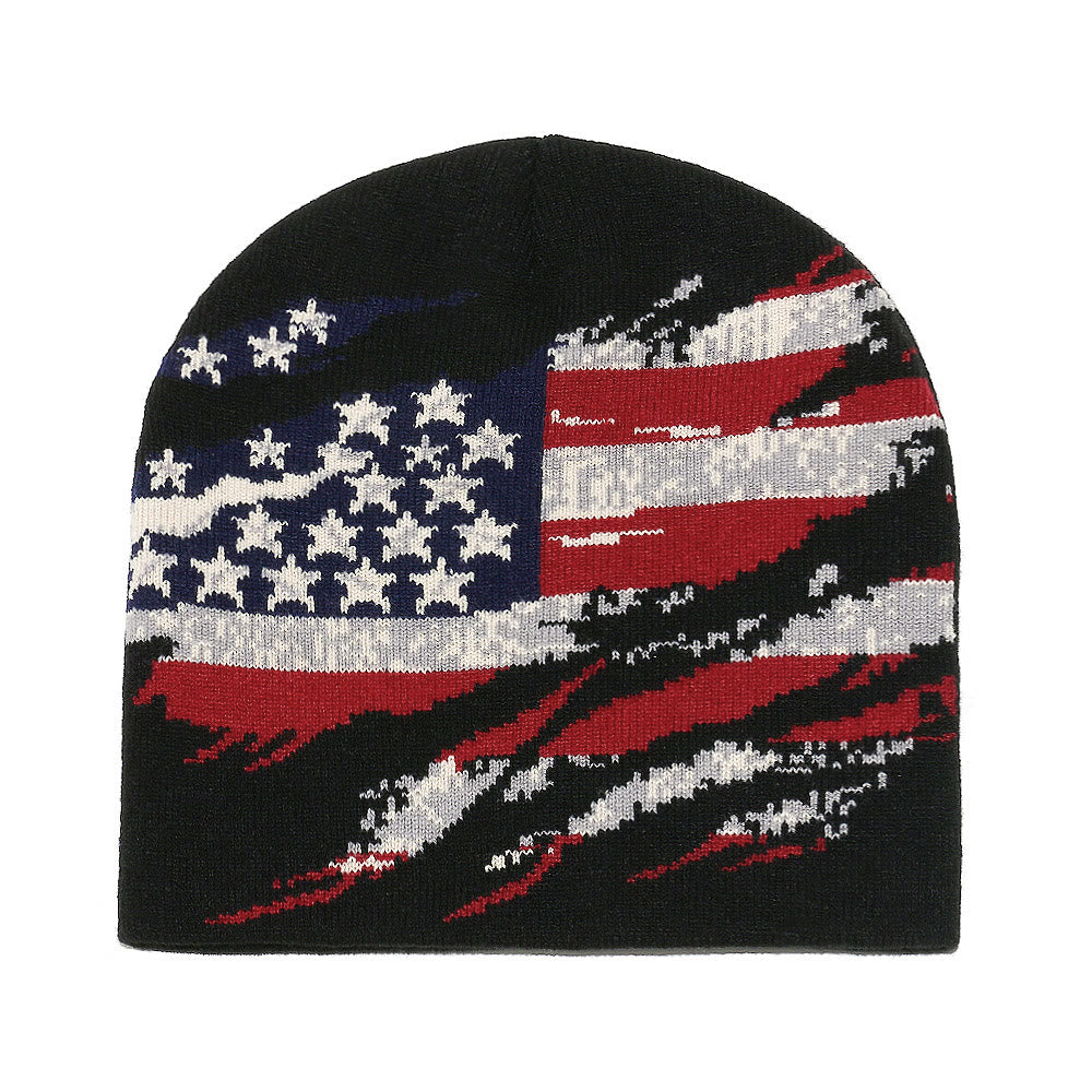 Cappello da uomo lavorato a maglia multicolore con motivo bandiera americana effetto consumato - Nero - 58 (22 7/8") - image 1