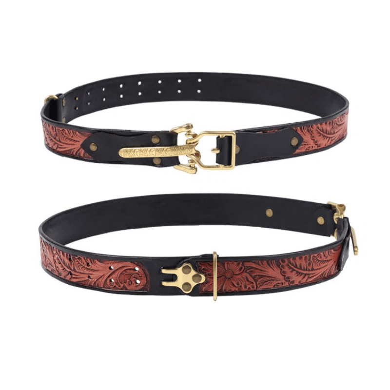 Cintura da uomo in pelle intagliata con fibbia dorata stile cavaliere retrò - image 1